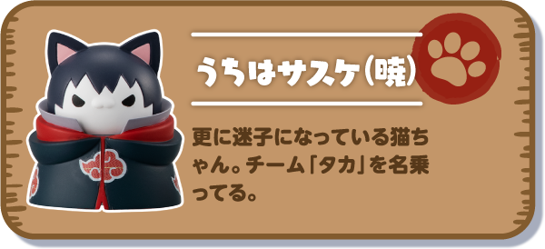 【うちはサスケ(暁)】更に迷子になっている猫ちゃん。チーム「タカ」を名乗ってる。